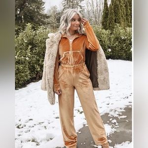 NWOT Fabletics Velour Zip-Up Wide Leg Onesie/ jumpsuit